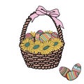 Easter Basket with eggs and flowers. Vector. Royalty Free Stock Photo